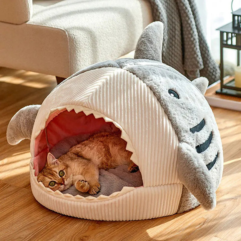 Warm Cat Beds Cartoon Shark Pet Cave Beds Sweet Kittens Basket Cushion Cat Pillow Mat Tent Puppy Nest Cave Pet Goods