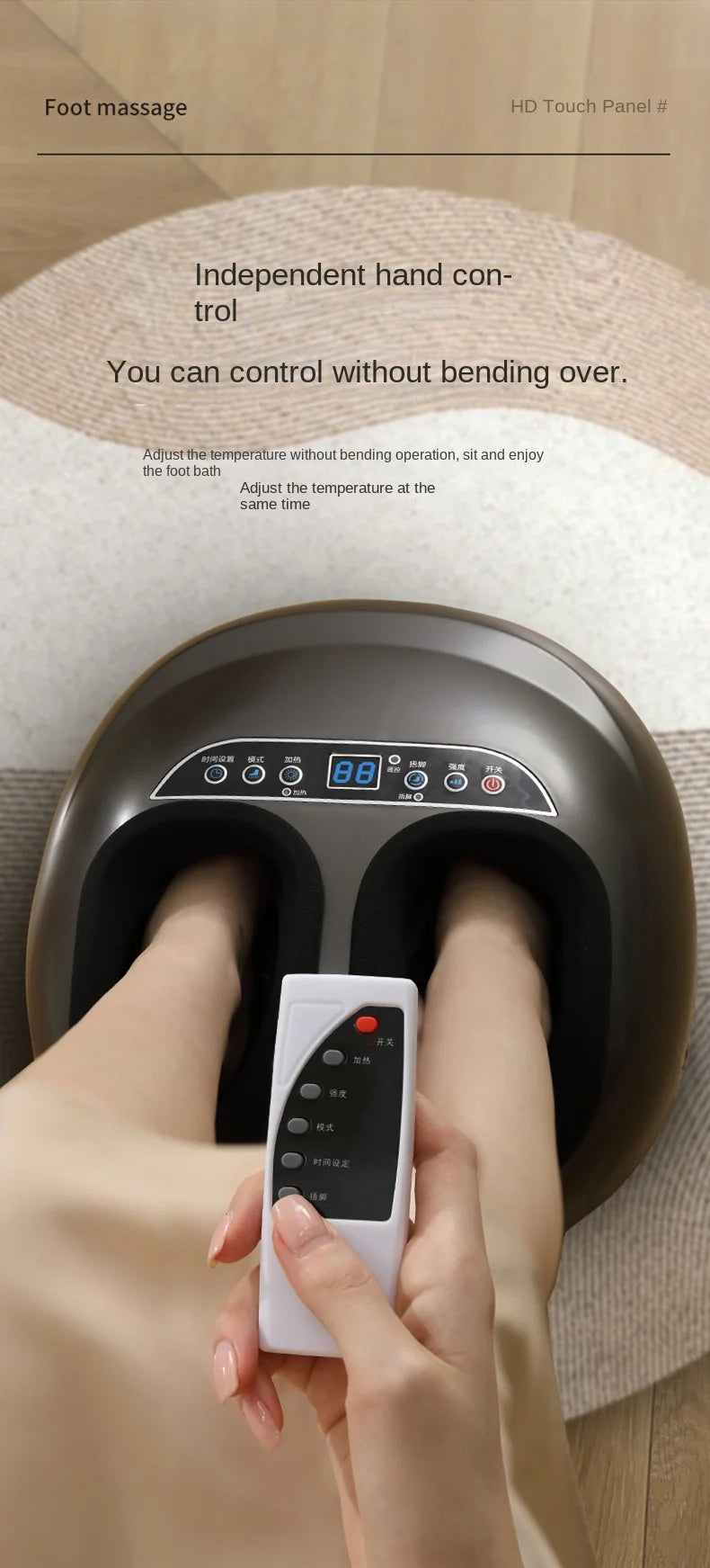 3 Speed Intelligent Timing 6 Large Massage Techniques Airbag Massage 1-button Start High Definition Digital Screen Foot Massager