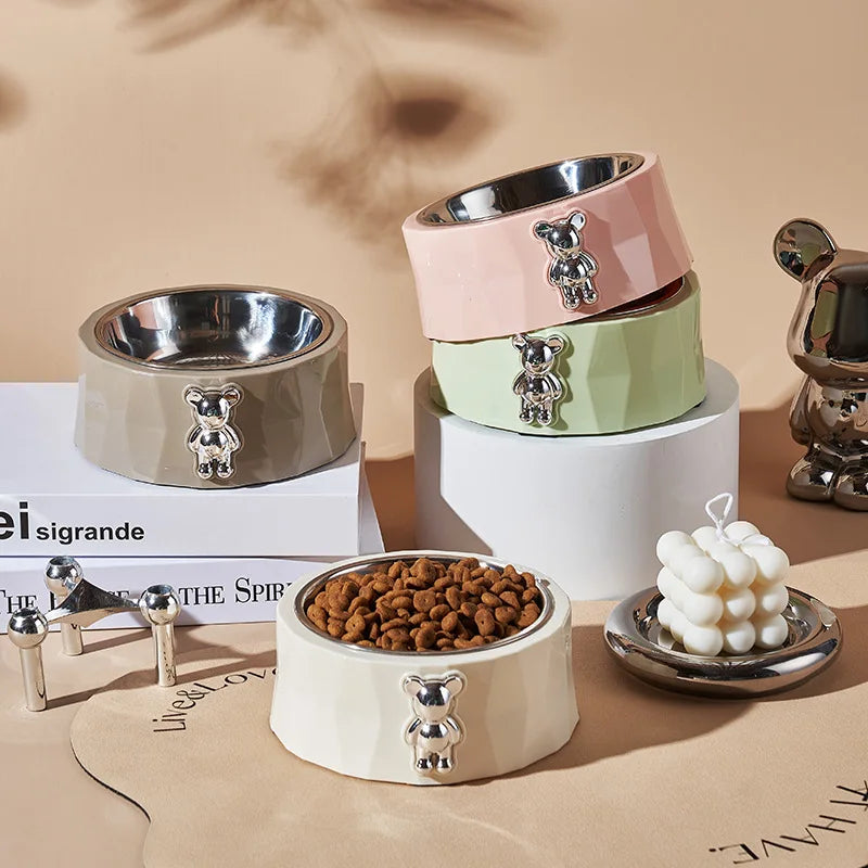 1PC Cat Bowl Dog Bowl New Brick Bear Pet Bowl Stainless Steel Dog Bowl Removable Easy To Clean Cat Food Bowl