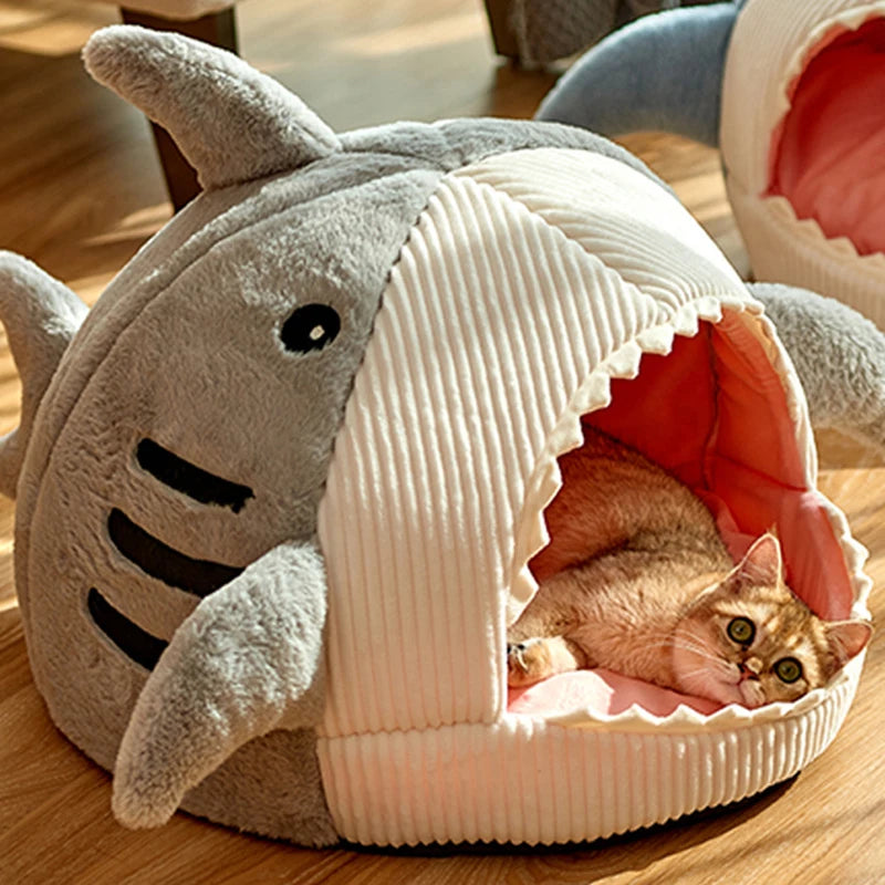 Warm Cat Beds Cartoon Shark Pet Cave Beds Sweet Kittens Basket Cushion Cat Pillow Mat Tent Puppy Nest Cave Pet Goods