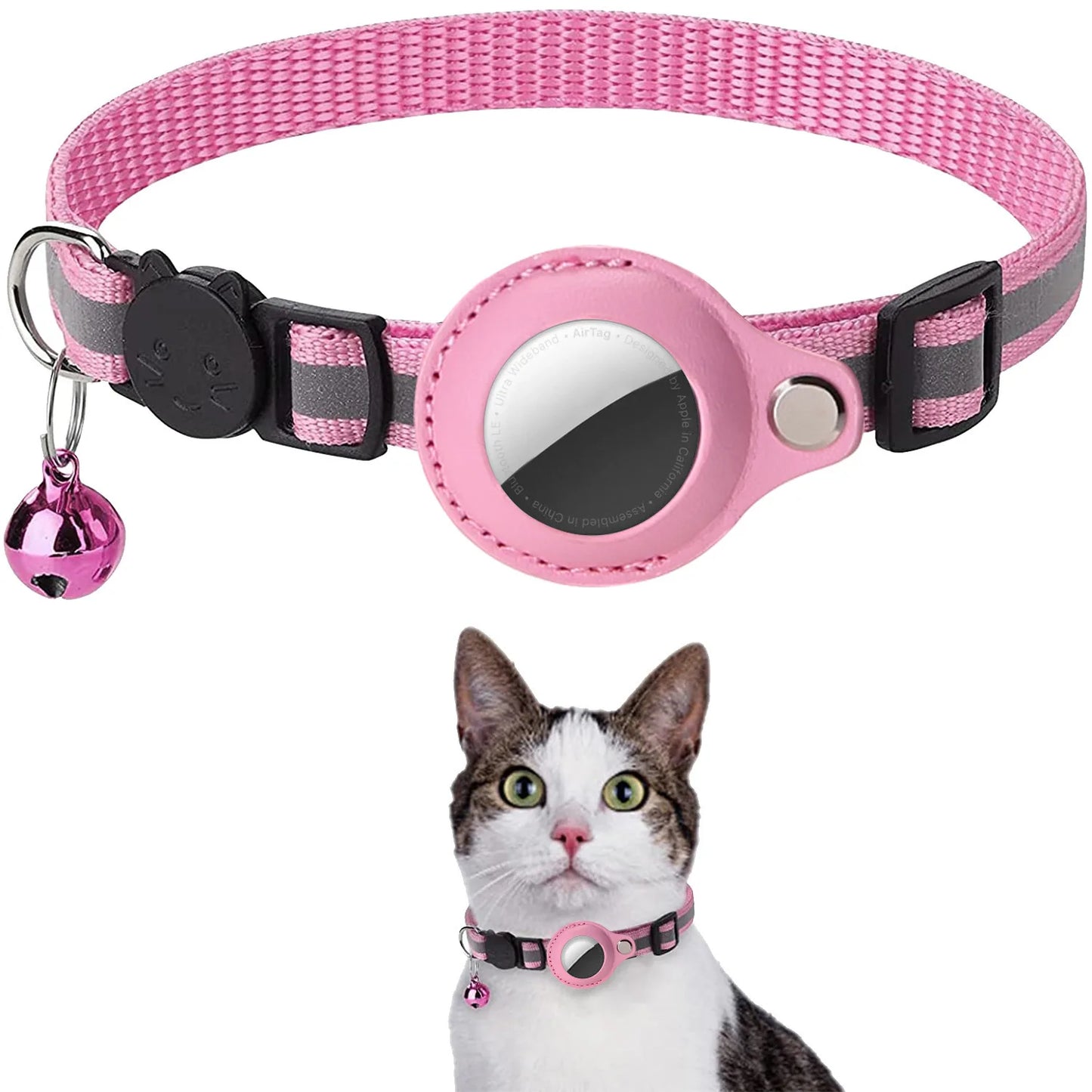 Cat AirTag Holder Collar Breakaway Reflective Strips Adjustable Kitten Collar Waterproof Cat Bell Collar Pet Air Tag Case