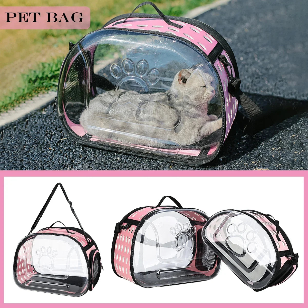 Pet Shoulder Bag Cat Carrier Outdoor Travel Breathable Handbag Puppy & Kitten Capsule Transparent Portable Shoulder Strap Bag